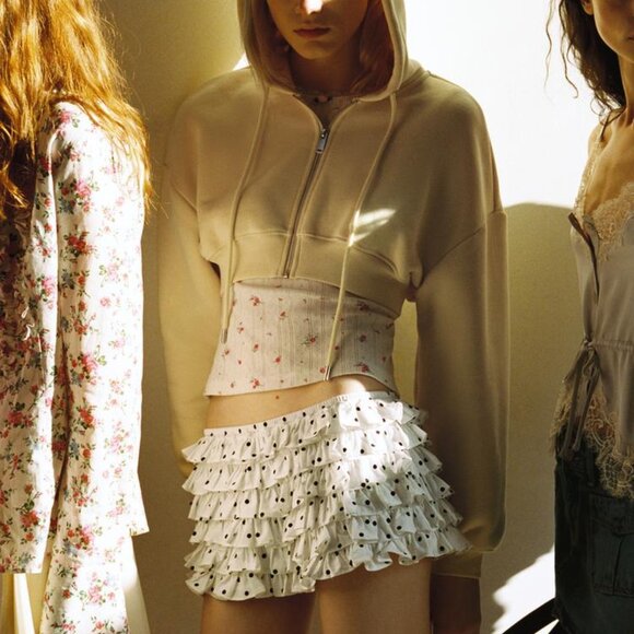 ZARA POLKA DOT RUFFLE MINI SHORTS